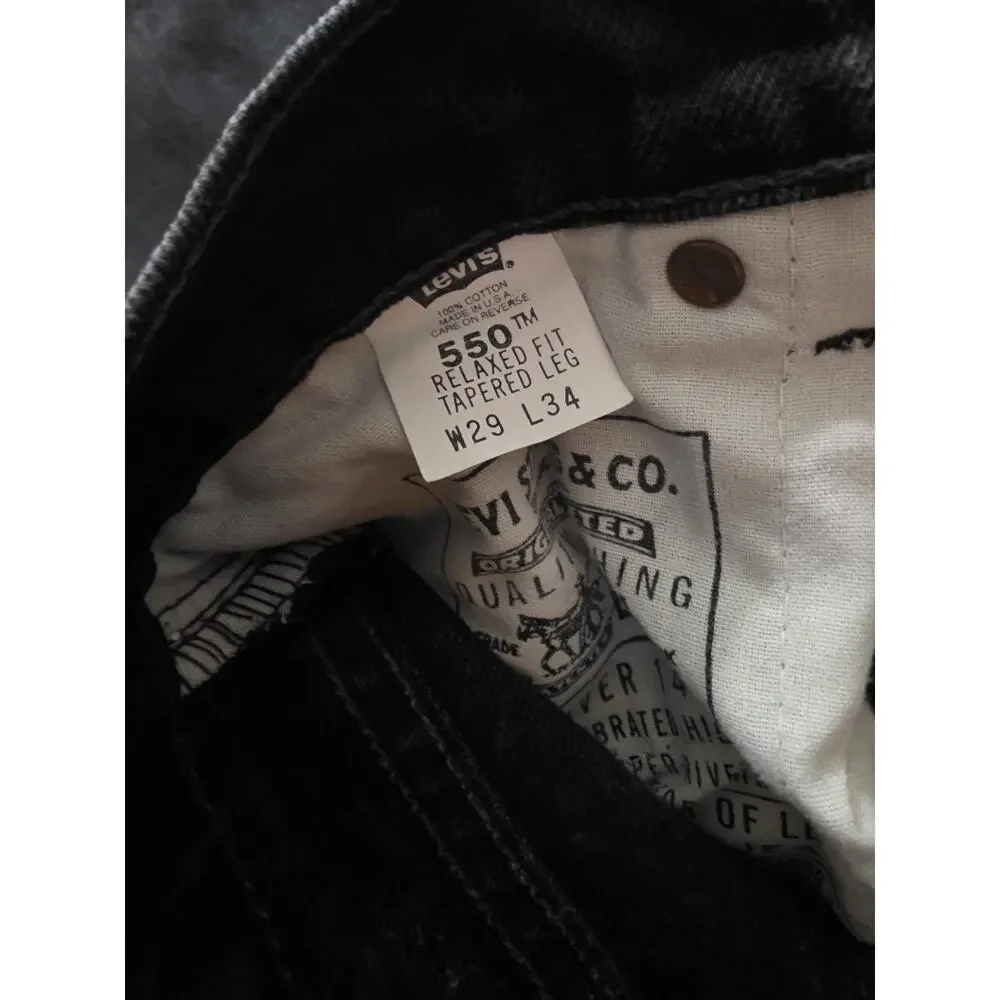 VINTAGE Levi's 550 Jeans Mens 29x34 Black Relaxed Tapered Leg Made in USA 90s